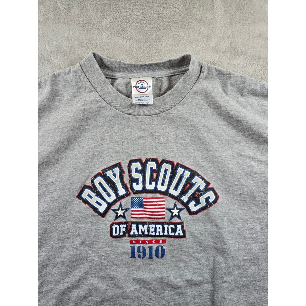Vintage Boy Scouts of America T Shirt L Fit M Gray Delta Pro Made USA Y2K *Read - Picture 2 of 8